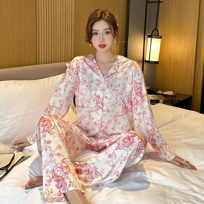 

Китайский благоприятный дракон с принтом Y2k женская пижама элегантная благородная трендовая шикарная домашняя ночная рубашка новая осенняя модная домашняя одежда M розовый