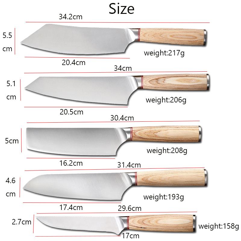 Kitchen Knife Set 5pcs Steel Chef Knives Sets Cleaver Paring Santoku Slicing Utility Knife Cutter