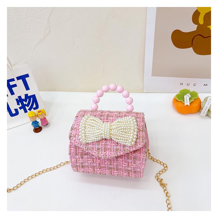 Childrens Cartoon Pattern Pu Shoulder Bag With Artificial Pearl Bow And Flower Decoration For Daily Casual Wear