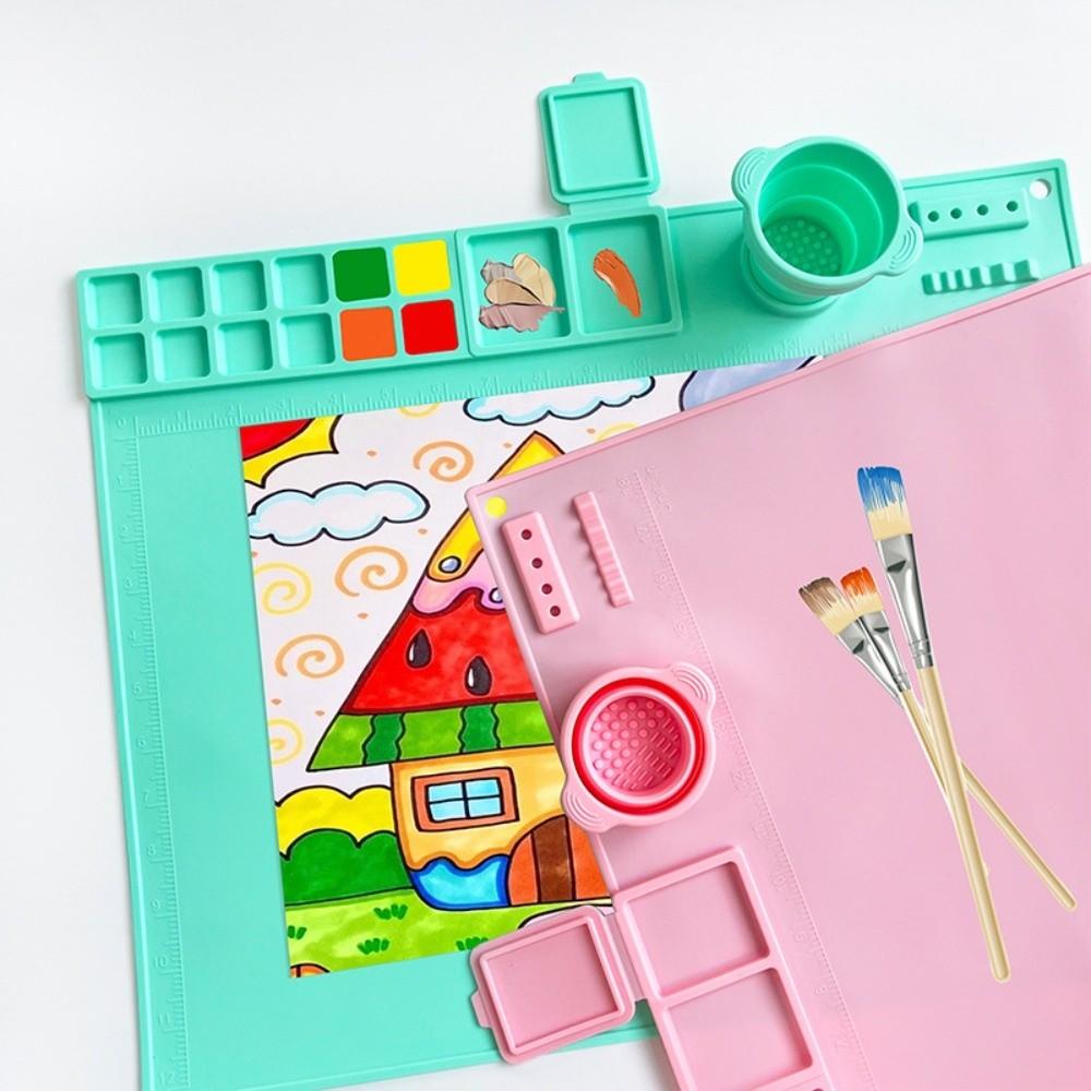 with Cleaning Cup Silicone Paint Palette Washable Graffiti Painting Mat for Artists