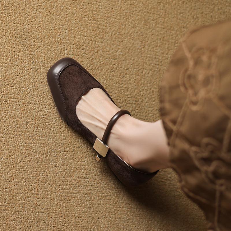 New Women's Low-heeled Flat Shoes Casual Women's Single Shoes Black Four-season Wear Square Head and One Pedal Cover Lazy Shoes