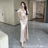 Sexy Pure Desire Nightclub Women's Night Work Clothes, Thin Waist Long Dress, New Split Dress