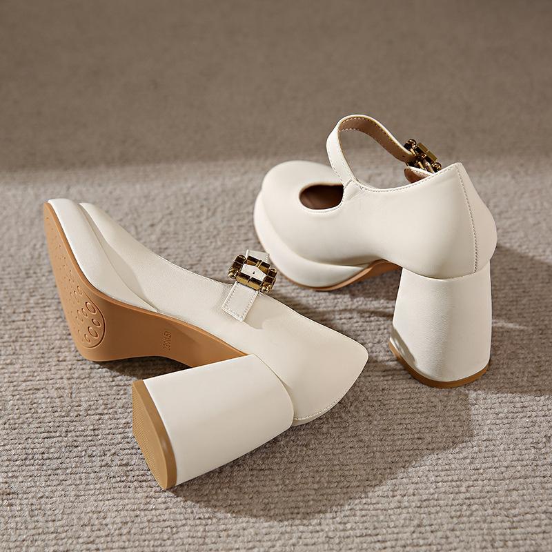 8CM Mary Jane shoes high heels fairy temperament fairy style 2025 new spring commuting thick heel French evening style single shoes