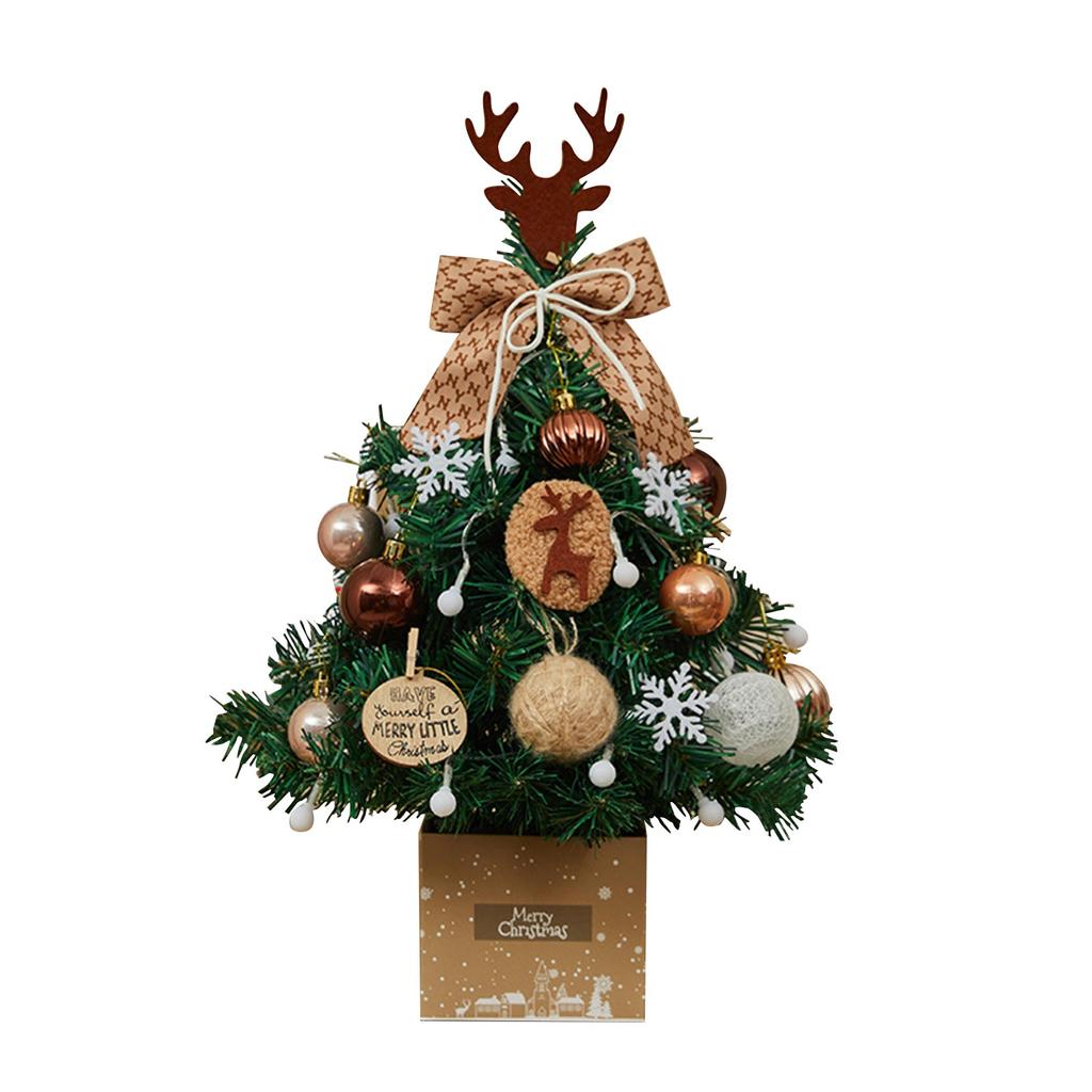 Christmas  Small Christmas Tree Ornaments With Lights 50cm Desktop Christmas Tree Golden Red Set Christmas Tree