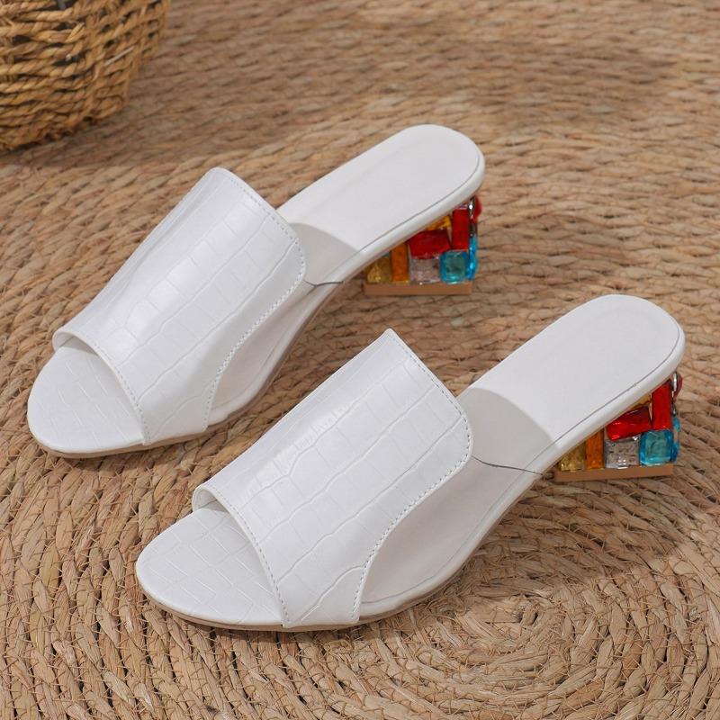 2024 New Crystal Sandals Ladies Open Toe Square Heels Fashion Spring Elegant Women's Summer Footwear Sandalia Feminina Slippers