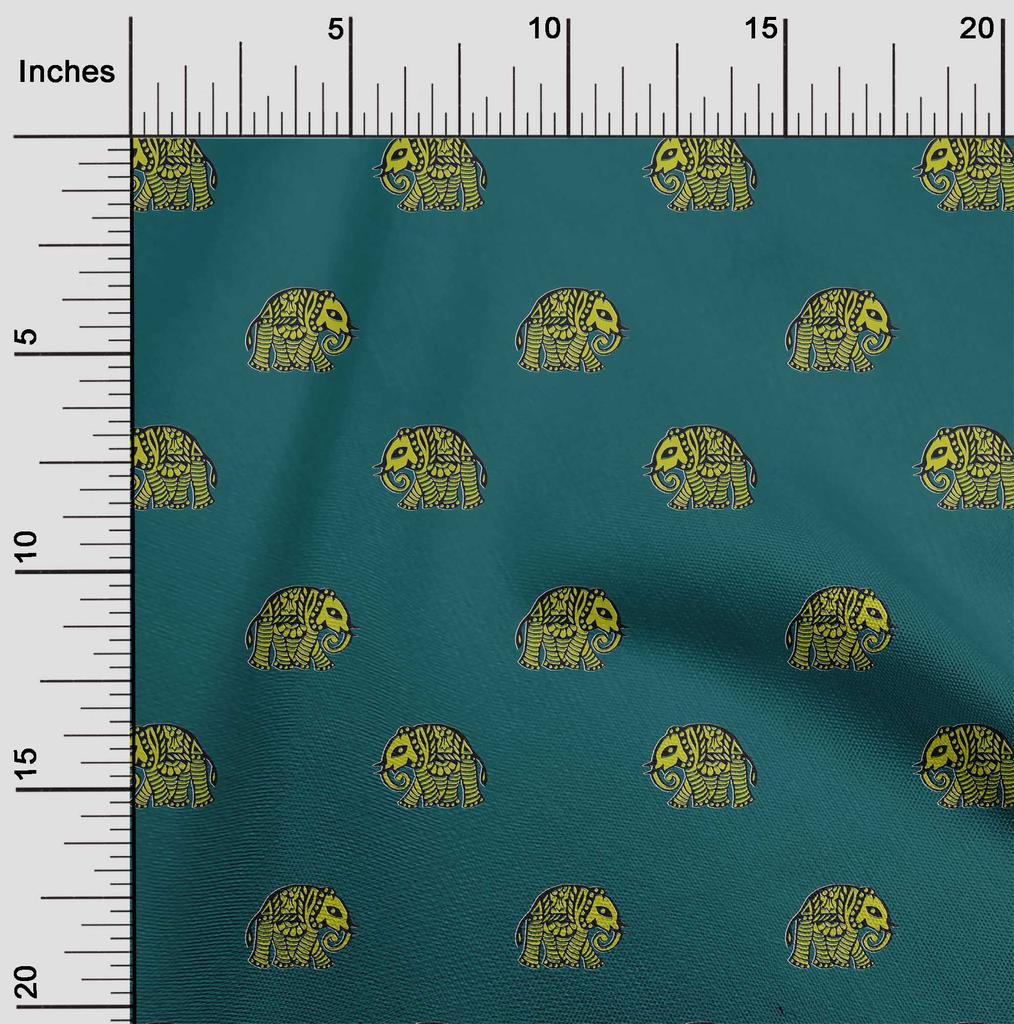 oneOone Cotton Flex Fabric Elephant Block Printed Craft Fabric BTY 40 Inch