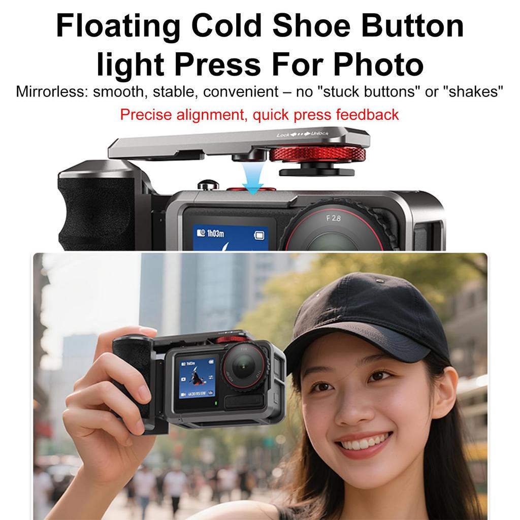 DJI Osmo Action 5 3 Camera Cage Aluminum Alloy Handle Mount Grip Holder with Shutter Cold Shoe and Screw Hole for Easy Installation and Portable