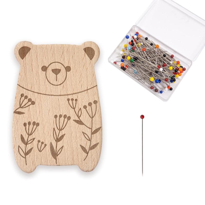 Магнитный держатель для булавок Деревянная подушечка для булавок со 100 шт. длинных прямых швейных булавок 38 мм для шитья ткани, пошива одежды, рукоделия