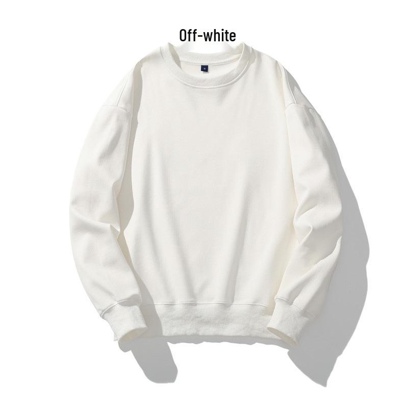 Men's Heavyweight Fleece-Lined Crew Neck Sweatshirt - Loose Fit, Solid Color, Long Sleeve.