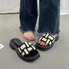 Muffin Thick Bottom Non-slip Cool Slippers Women's 2025 New Summer French Color Matching Woven One-word Drag Ins