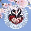 Dynamic Metal Windmill Wind Chime with 2D Mandala Rose and Black Swan Pattern Durable Outdoor Garden Art Sculpture Hanging Decor