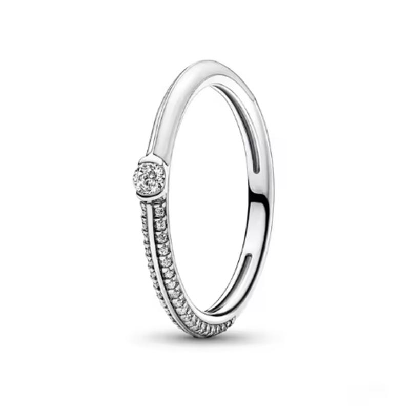 New 925 Silver Sparkling Bow Double Hearted Zircon Ring for Women DIY High Quality Wedding Jewelry Gifts