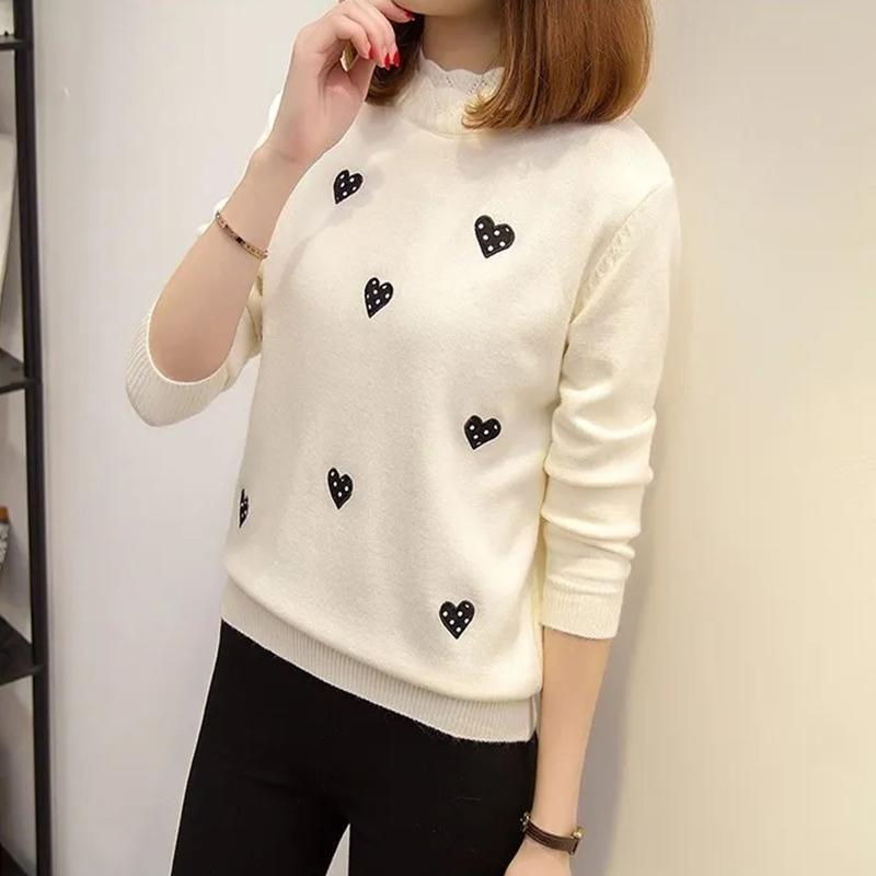 

Женский короткий свитер с круглым вырезом, однотонный свитер с высоким воротником и принтом, весенне-осенний свитер XXL белый