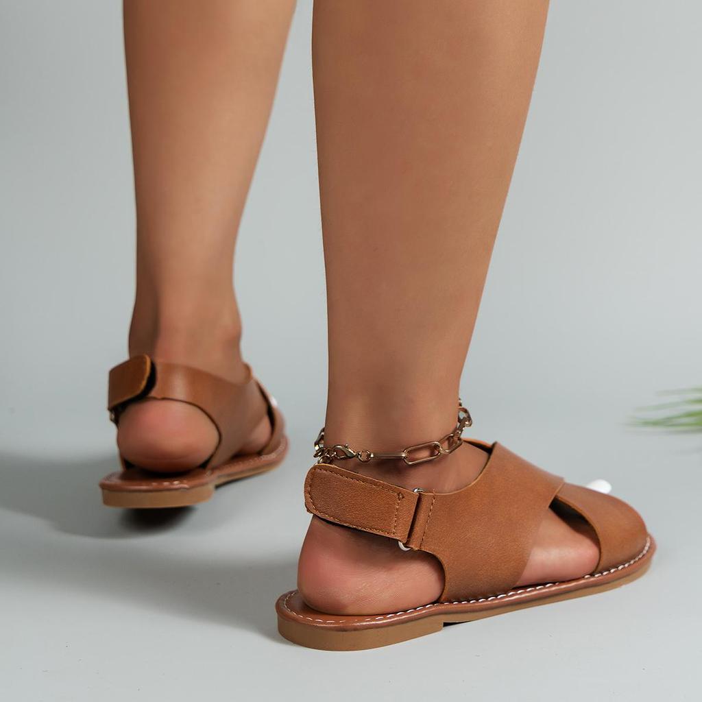 Novas sandálias femininas da moda verão fivela tira plana sapatos de praia sólidos tira traseira peep toe sandálias femininas tamanho grande 43