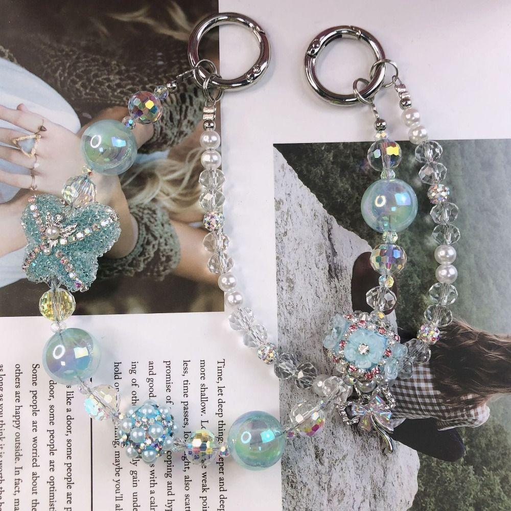 Pearl Rhinestone Phone Chain Granulated Sugar Blingbling Keychain  Backpack Accessory