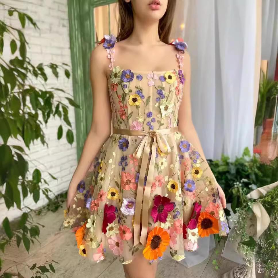 Nouvelle Robe Sexy Européenne Et Américaine Pour Femmes, Broderie Florale Tridimensionnelle, Coupe Moulante