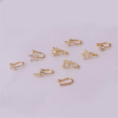 Nose Piercing Clip Eye-catching U Shape Copper Cubic Zirconia Multi-style Shiny  Ear Cuffs Nose Stud for Daily Wear