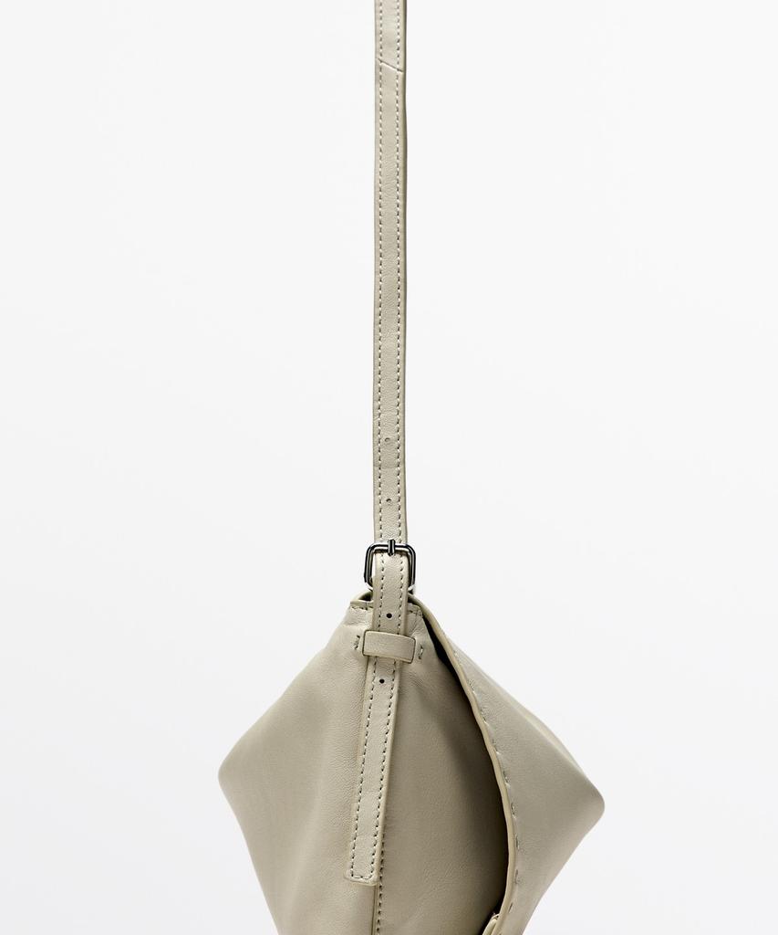 Massimo Dutti Napa Leather Stitch Detail Crossbody Bag