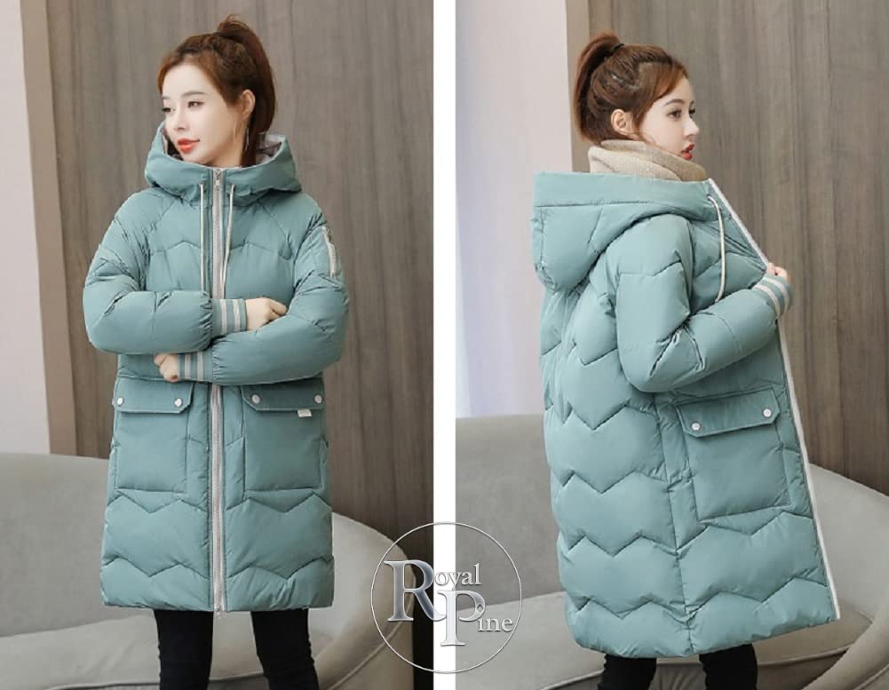 Royal Pine Padded Down Loose Winter Outerwear Women's Coat, Mid-Length, Hooded, Fit, (2XL, Blue-Green)
