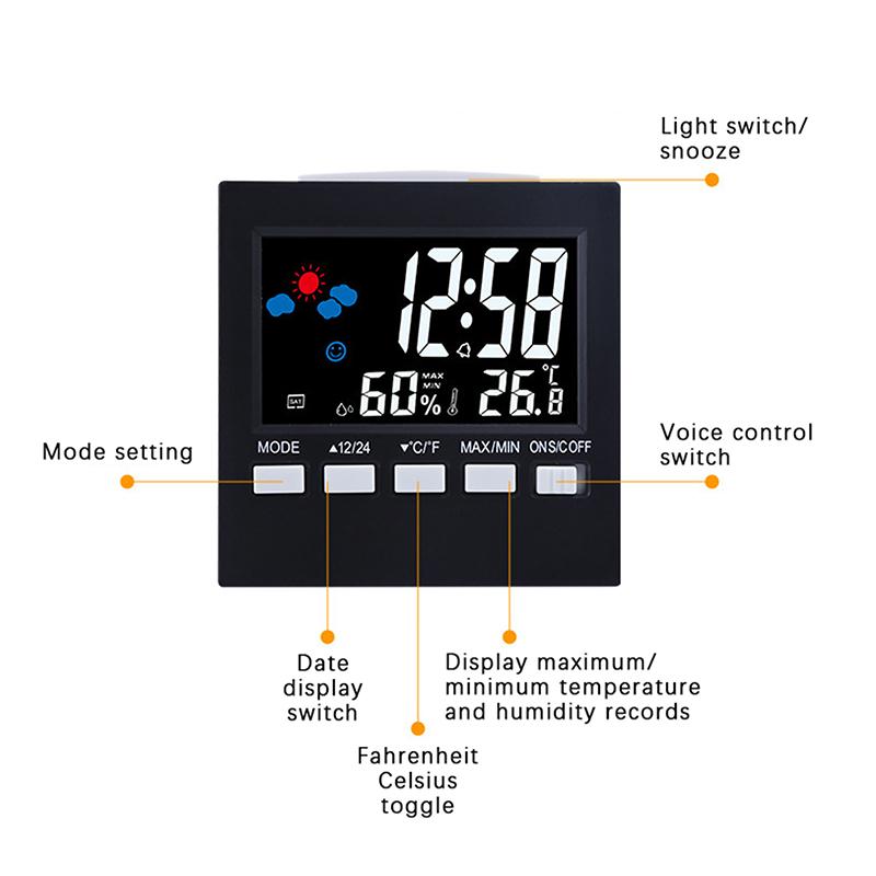 Multi-Functional Weather Station Clock Thermometer Hygrometer Calendar Digital Lcd Display Temperature And Humidity Meter