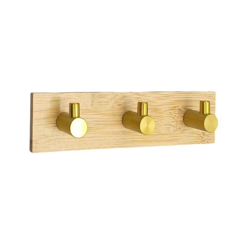 Bamboos And Stainless Steel Hook For Hanging Towels Clothes Decorative Coat Rack Wall Mounted Key Organizer