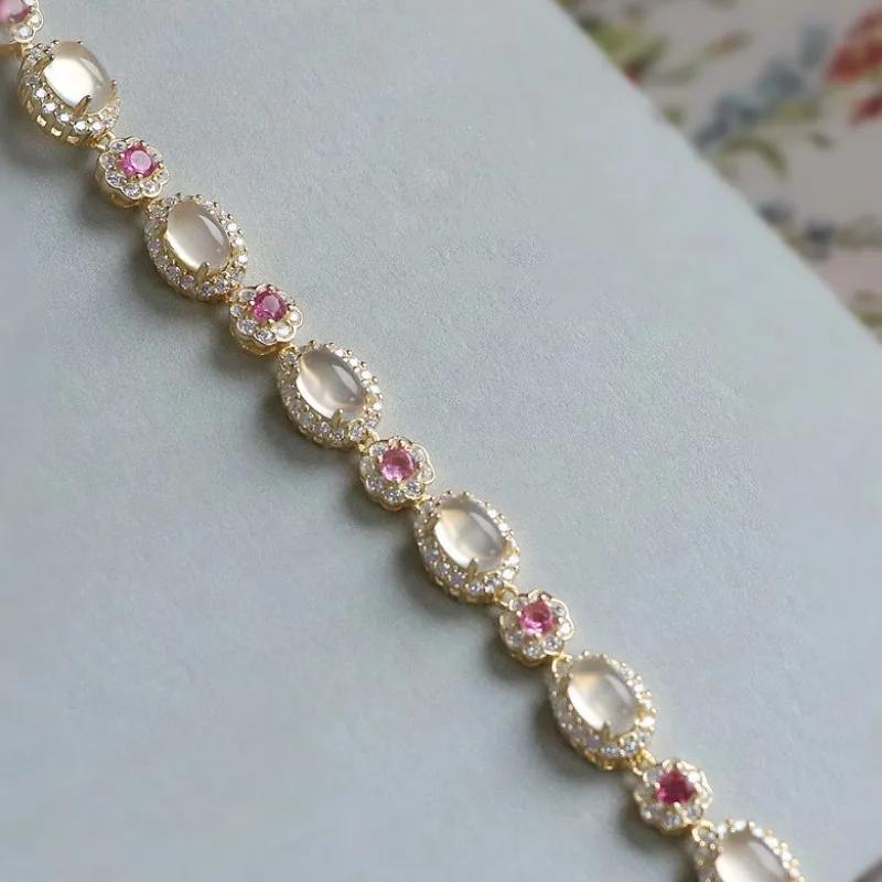 Exquisite Flowers Gentle Style Natural Chalcedony Oval  Bracelet for Women Sweet New In Bangles Wedding Jewellry