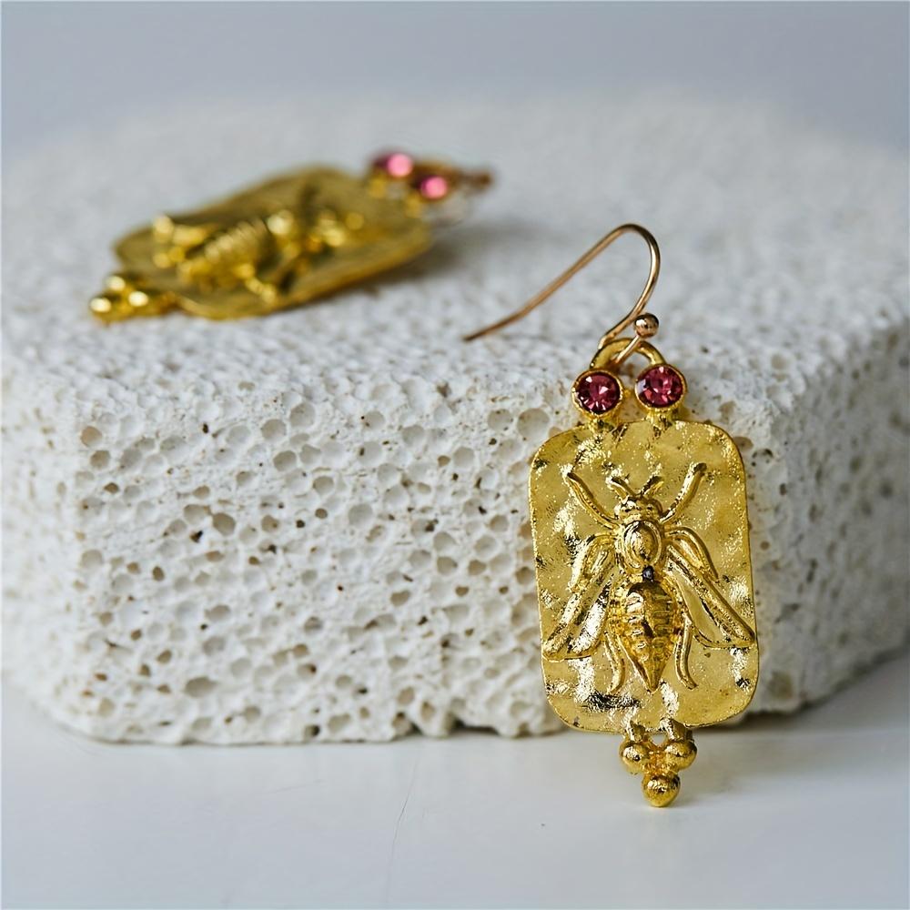 

Ретро Бохо Пчела Узор С Розово-Красным Цирконом Декор Золотые Серьги-Подвески Сплав Ювелирные Изделия Модный Подарок Для Женщин Девочек