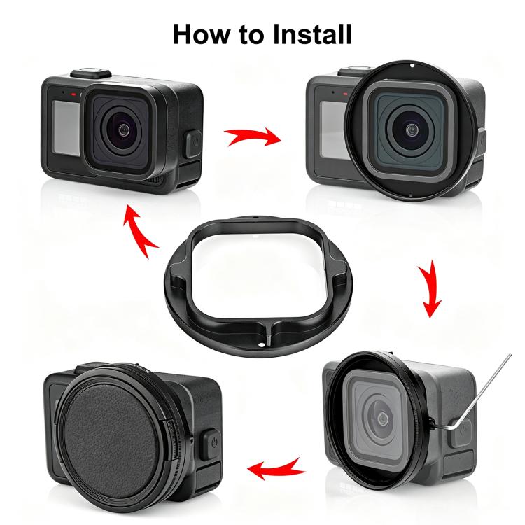 PULUZ 58mm UV Lens Filter Adapter Ring for GoPro MISSION 1 / 1 PRO, with Lens Cover (Black)