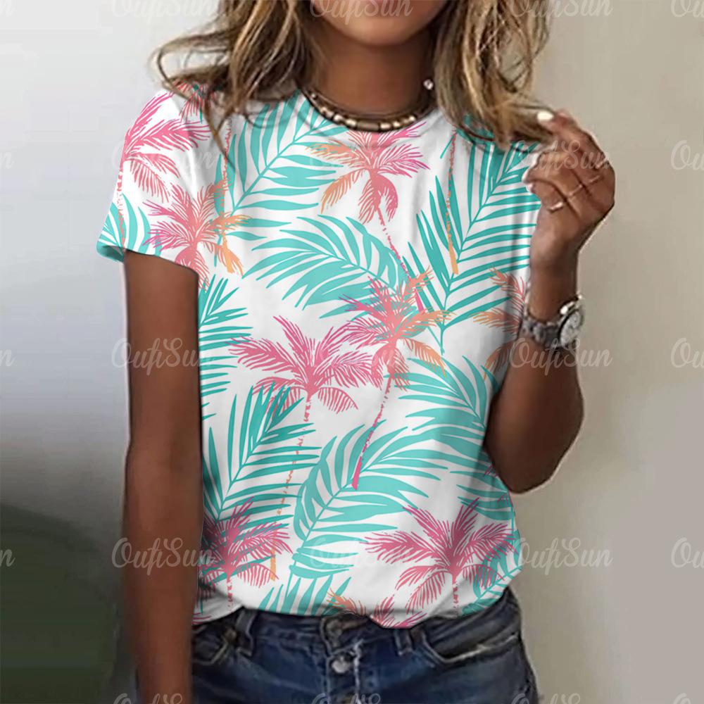 Plant Printed Women's T-shirt Hawaiian Style 3D Digital Printed Women's Casual Short Sleeved Top Factory Direct Sales KTB