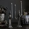 Halloween Witch Candle Holder Handmade Black Witch Statue 8.66-inch Retro Witch Candlestick Halloween Fall Decoration