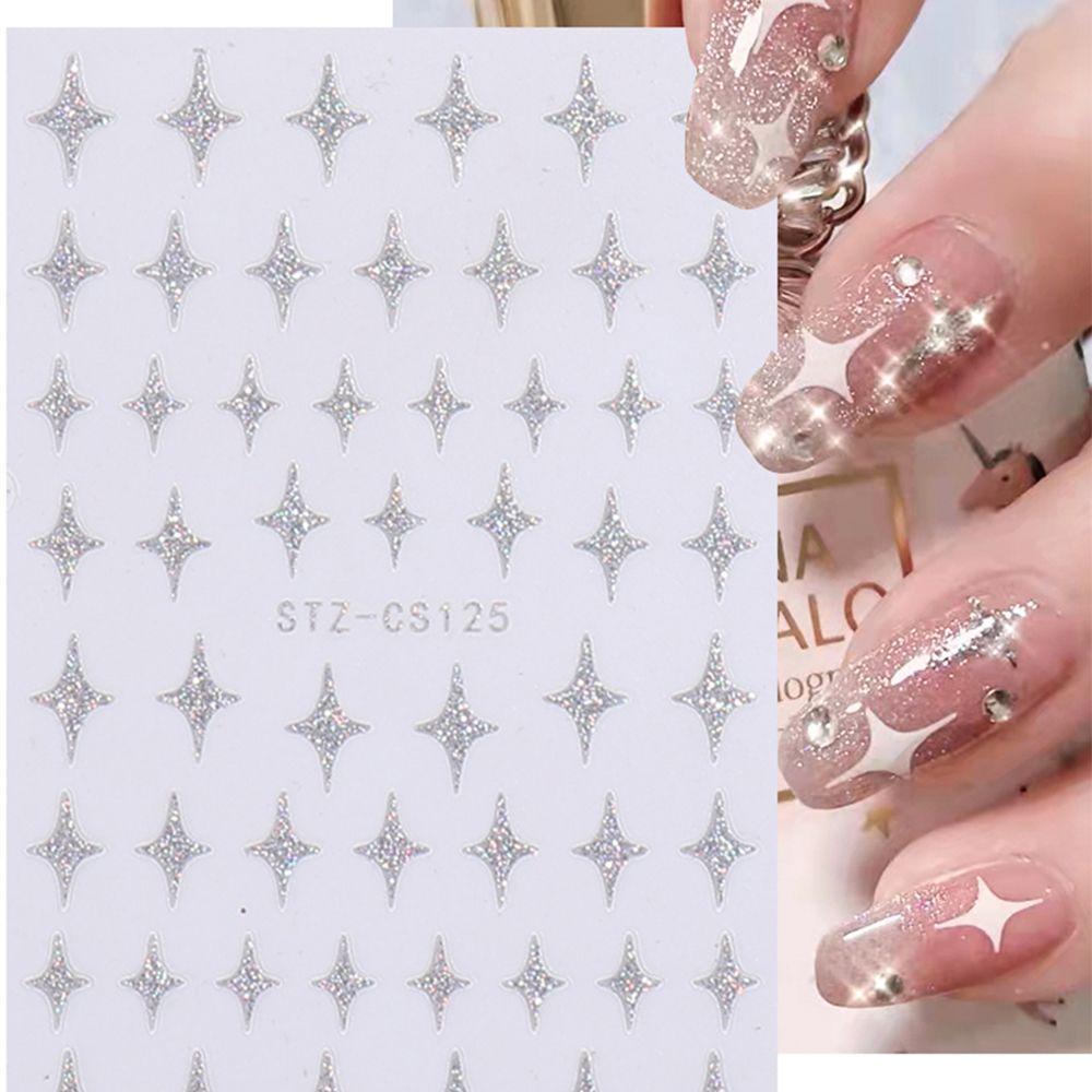 

Клейкие наклейки блестящие лазерные серебряные порошковые наклейки для ногтей звездный дизайн 3D светоотражающие блестки