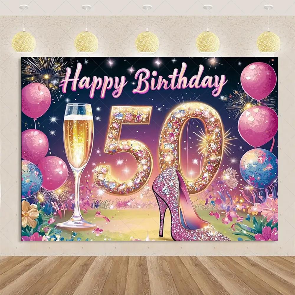 50th Birthday Party Decoration Backgound Surprise Colorful Glitter Balloon Cake Gift Banner Family Happy Photography Studio Prop