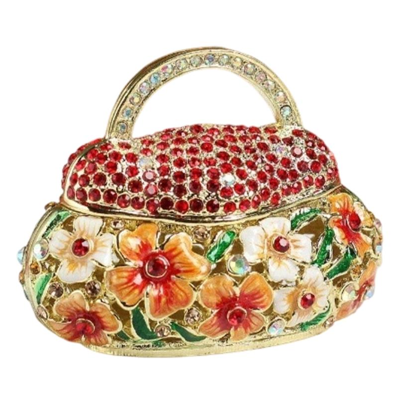 Elegant Alloy Enamel Flower Basket Decorative Jewelry Box With Traditional Craftsmanship