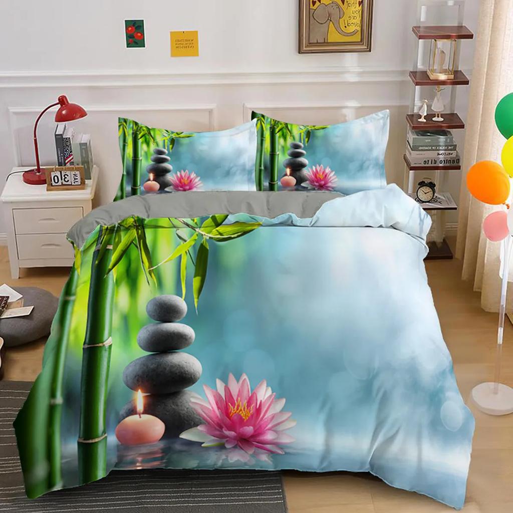 Stone Pattern 3D Bricks Wall Print Duvet Cover Zen Stone Polyester Quilt Cover Stone Natural Scenery Theme Bedroom Decorations