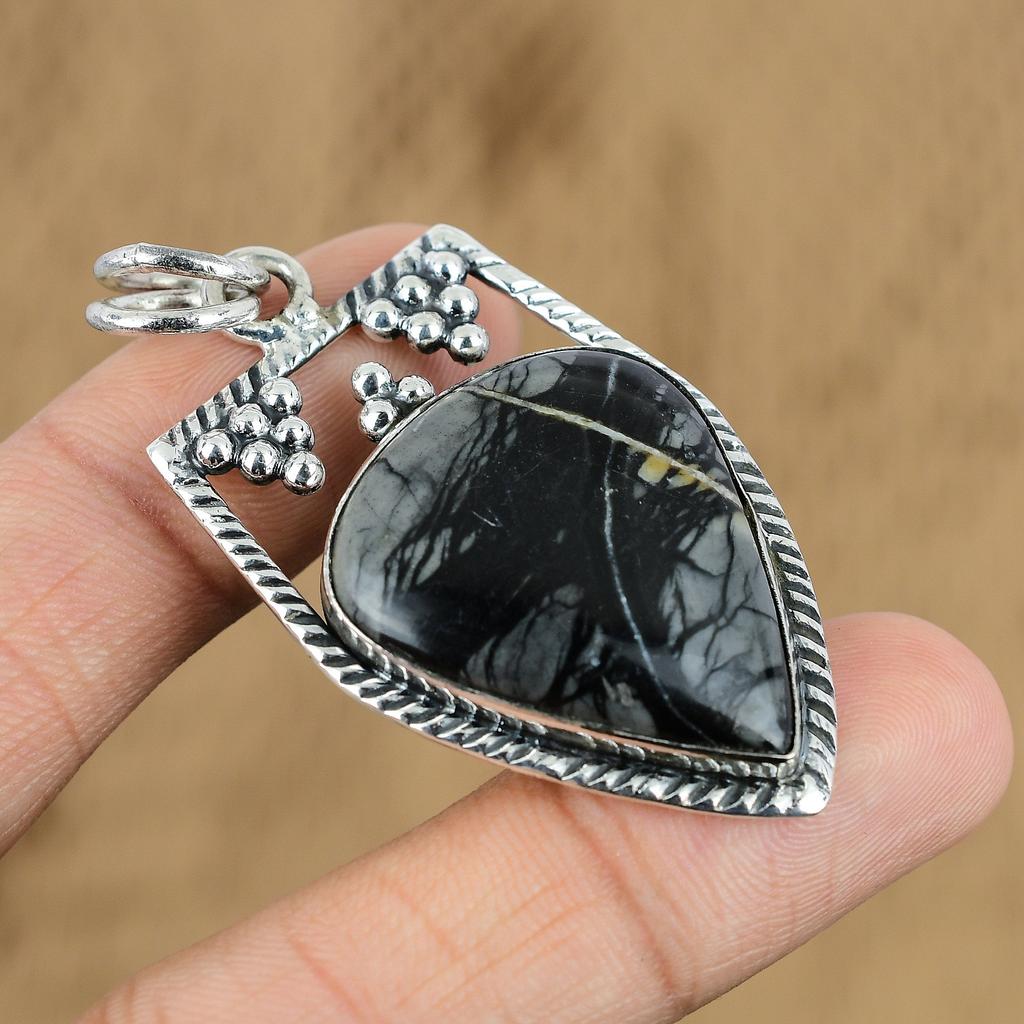 Natural Picasso Jasper Gemstone Pendant 925 Sterling Silver Jewelry For Girls