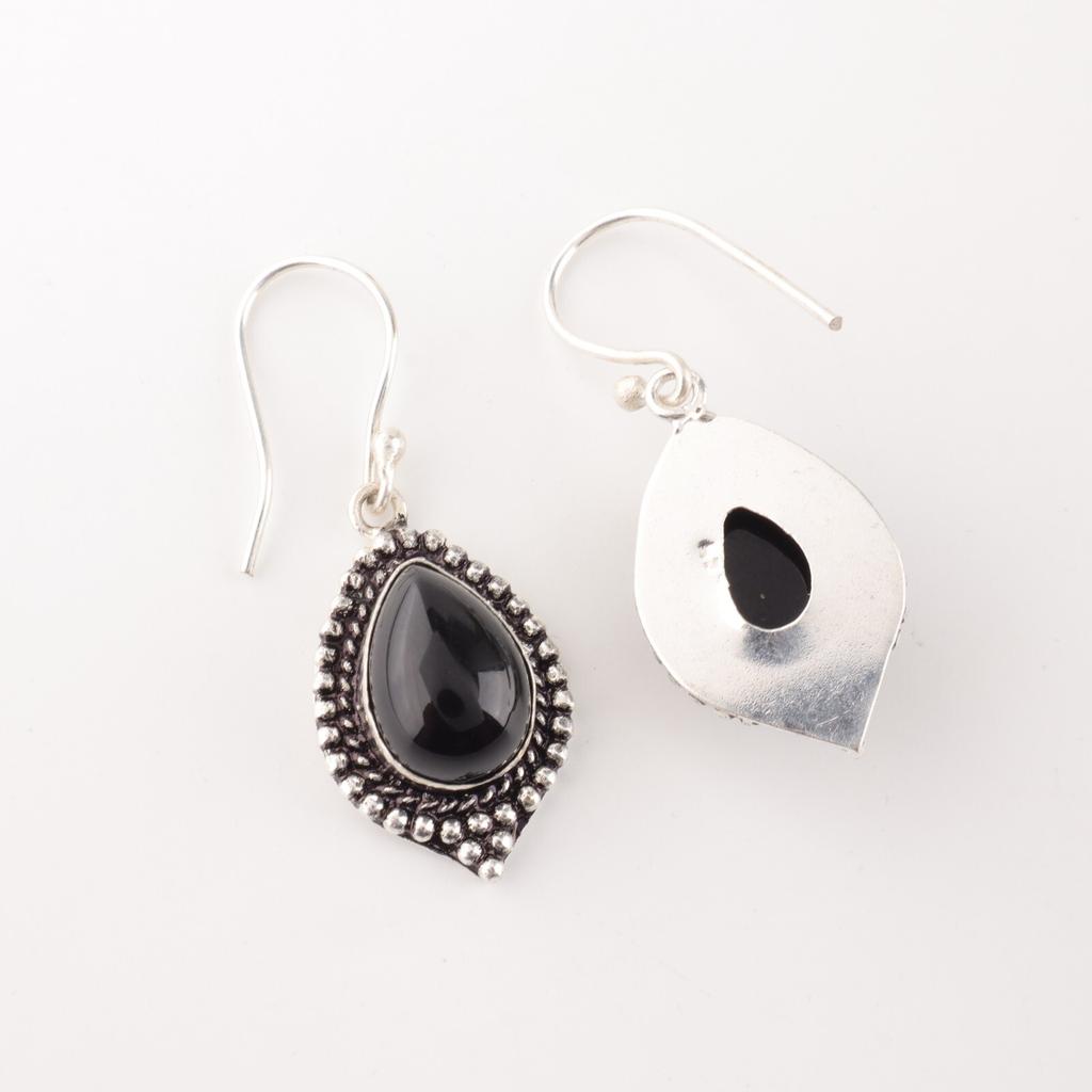 Black Tourmaline Gemstone 925 Sterling Silver Handmade Jewelry Boho Earrings1.6" EE-164-28