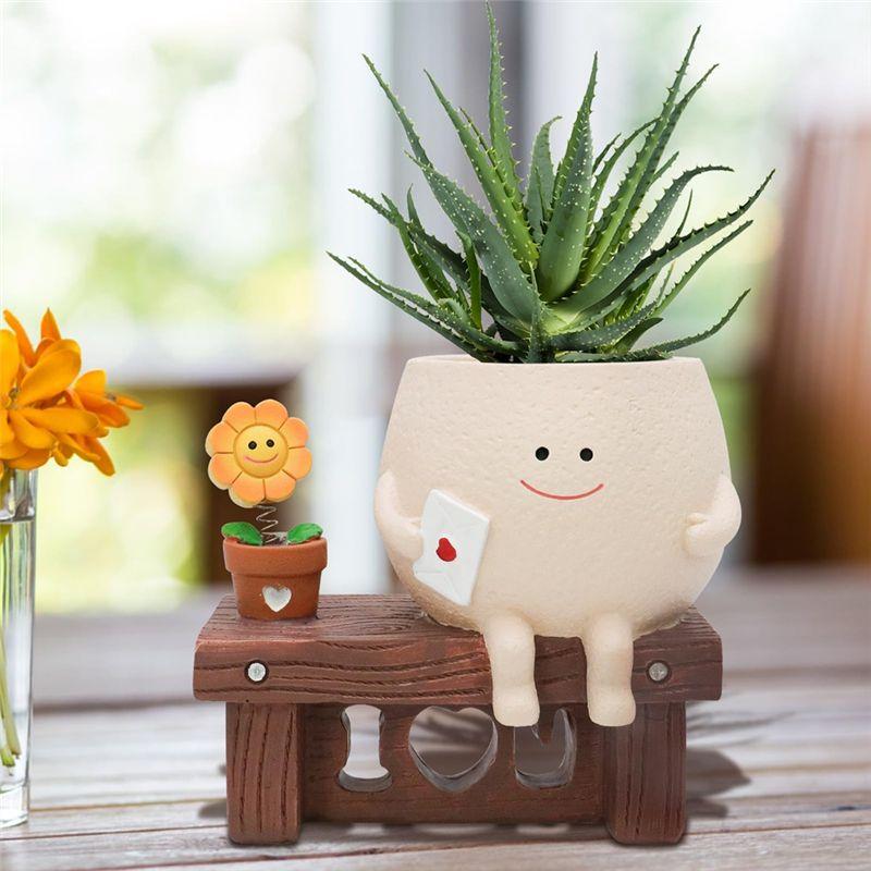 M-Modern-Cute Smileyface Planter Pot Sitting Sunflower Flower Pot Resin Head Planter For Indoor Outdoor Funny Sit Chair Pots