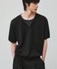ALYSS Reverse Layered Cotton V-Neck Crop Half Knit [Black]