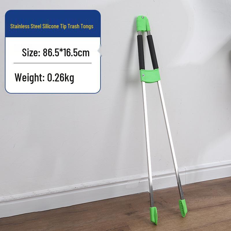 Stainless Steel Long-Handled Trash Grabber Tongs for Sanitation and Retrieval