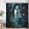 Wizard Magic Halloween Shower Curtain Magical Bookshelf Pharmacist Witch Room Astrology Bathroom Decoration Vintage Bath Curtain