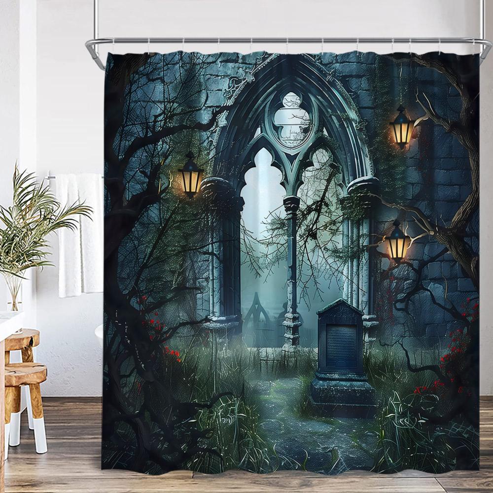 Wizard Magic Halloween Shower Curtain Magical Bookshelf Pharmacist Witch Room Astrology Bathroom Decoration Vintage Bath Curtain