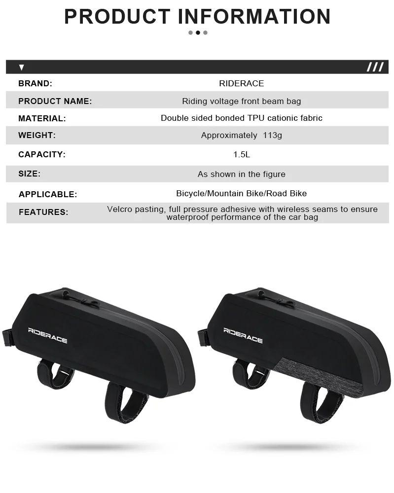 RIDERACE Bicycle Top Tube Bag Portable TPU Rainproof Waterproof MTB Gravel Bike Handlebar Front Bag Road Cycling Accessories