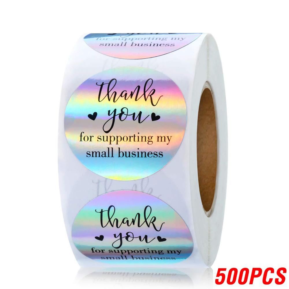 500pcs Rainbow Laser Thank You Stickers 1inch Small Business Stickers Adhesive Labels for Boutiques Wrapping Supplies