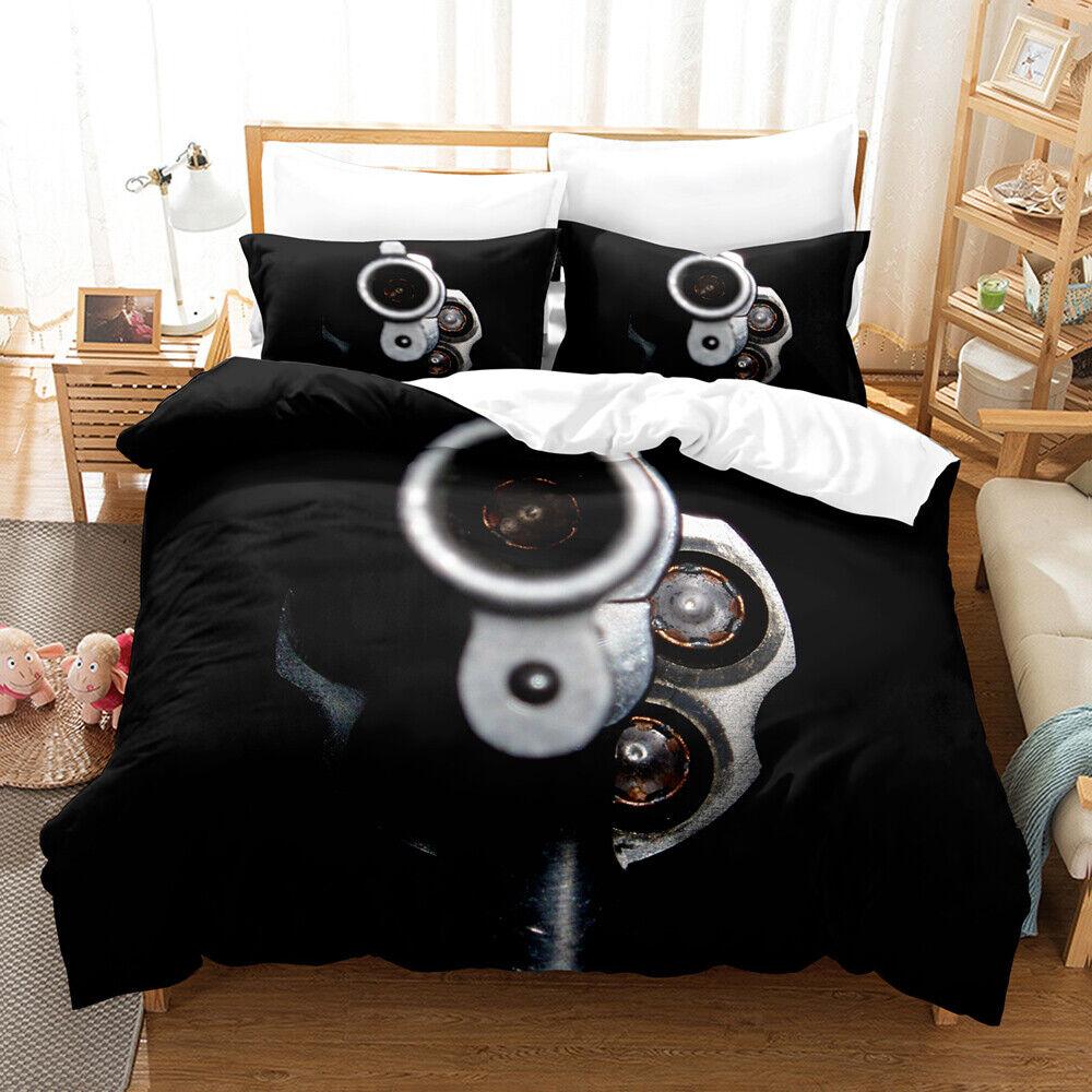 3D Military Weapon Gun Doona Duvet Cover Pillowcase Kids Boy Men Bedding Queen