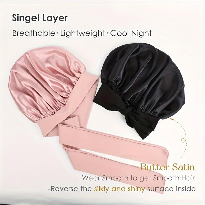 Satin Silky Bonnet With Adjustable Tie Band, Lightweight Sleeping Hair Cap For Women Men, Hair Care Night Bonnet