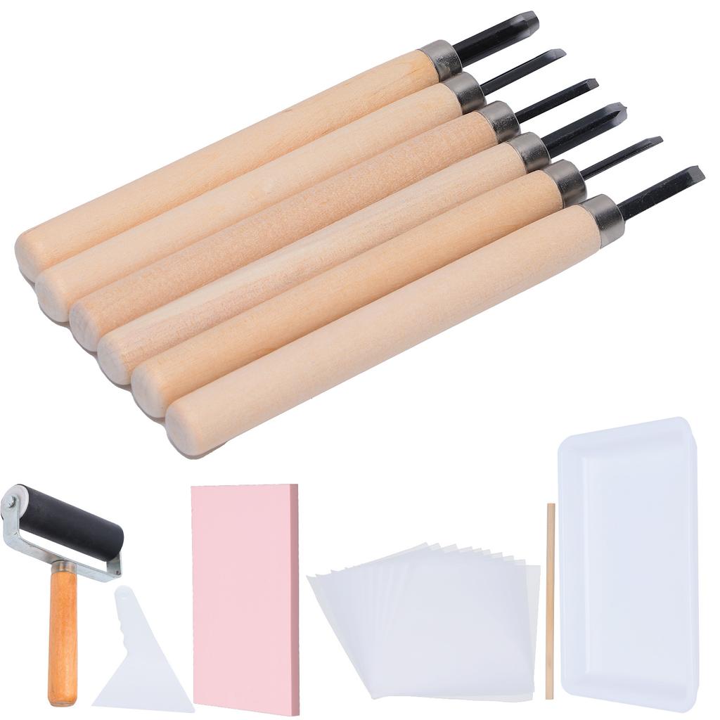 Rubber Carving Kit Block Stamp Making Set Printmaking Printing Art Craft with Cutter Tools