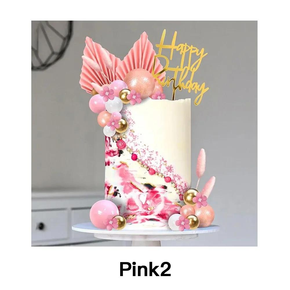 

Birthday Wedding Holiday Cake Decoration Set Pink Ball Purple Black Gold Silver Apricot Leaf Cake Decor Supplies