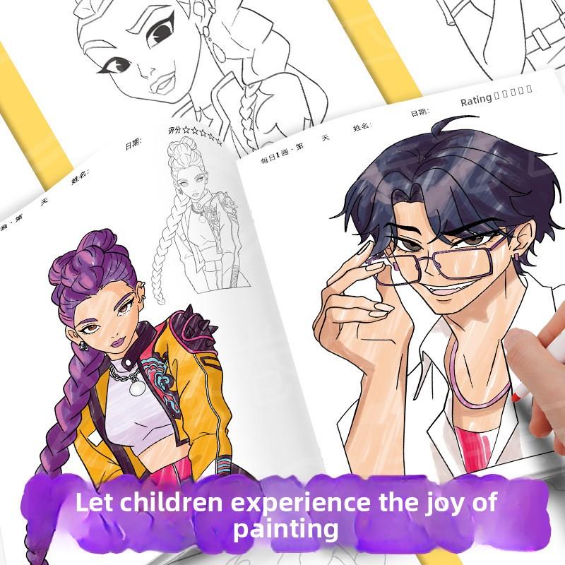 Boyama resimCadı avı grubu kpop animasyon periferik resimli kitap periferik boyama çizgi taslağı çocuk albümü