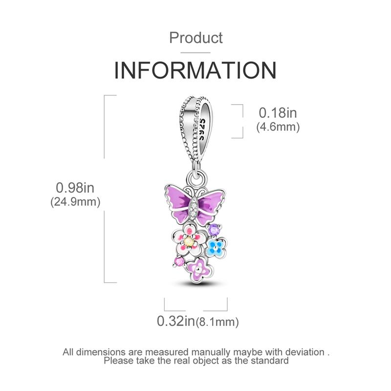 Charms Original Copper Purple Butterfly Flower Pendant Beads Fit Bracelet Women Jewelry Diy Fine Gift Accessory