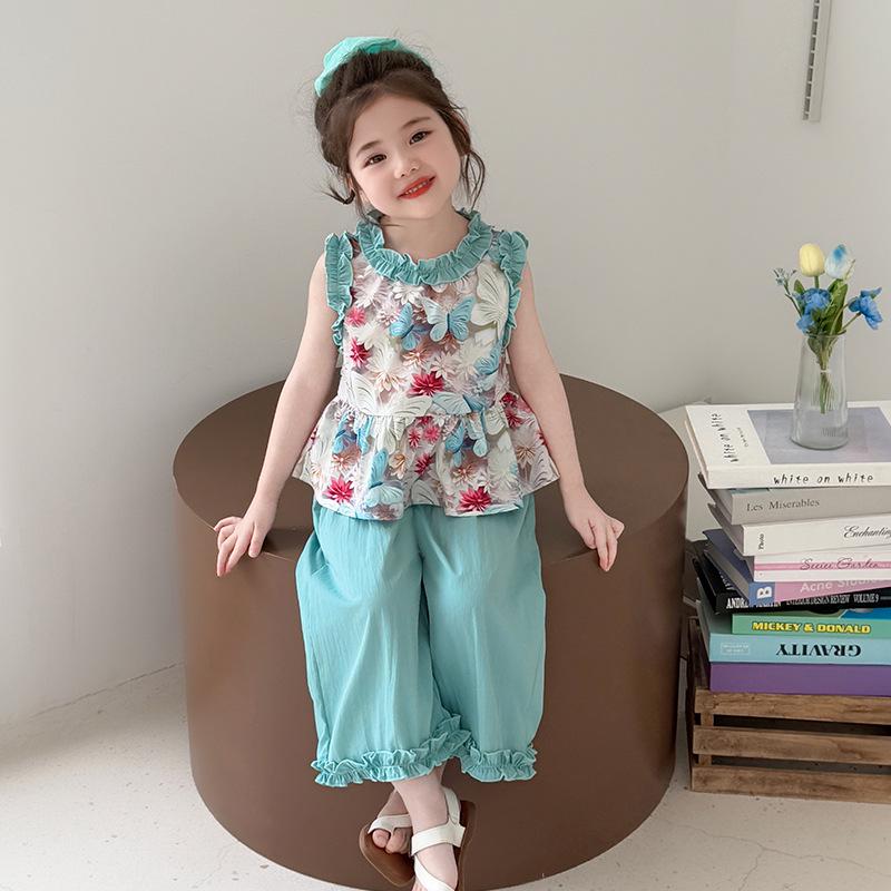 Girls Stylish Summer 2026 Sleeveless Vest and Shorts Set 110 cm озеро синий